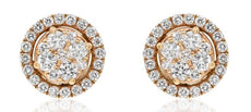 LARGE .75CT DIAMOND 18KT ROSE GOLD 3D CLUSTER FLOWER HALO CLASSIC STUD EARRINGS
