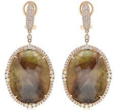 LARGE 55.62CT DIAMOND & AAA BROWN SAPPHIRE 14KT ROSE GOLD OVAL HANGING EARRINGS