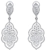 LARGE 6.5CT DIAMOND 18K WHITE GOLD FLOWER OPEN FILIGREE CLIP ON HANGING EARRINGS