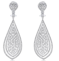 EXTRA LARGE 7.39CT DIAMOND 18KT WHITE GOLD DOUBLE TEAR DROP FUN HANGING EARRINGS