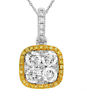 ESTATE LARGE 1.25CT WHITE & FANCY YELLOW DIAMOND 14KT WHITE GOLD CLUSTER PENDANT
