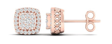 .25CT DIAMOND 14K ROSE GOLD CLASSIC INVISIBLE SQUARE HALO FILIGREE STUD EARRINGS