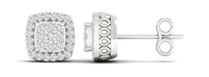 .25CT DIAMOND 14KT WHITE GOLD 3D INVISIBLE SQUARE HALO FILIGREE STUD EARRINGS