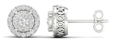 .25CT DIAMOND 14KT WHITE GOLD 3D INVISIBLE ROUND HALO FILIGREE STUD EARRINGS