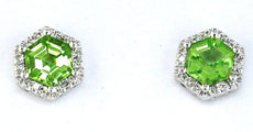ESTATE 1.25CT ROUND DIAMOND & AAA PERIDOT 14KT WHITE GOLD HEXAGON STUD EARRINGS