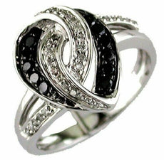 .38CT WHITE & BLACK DIAMOND 14KT WHITE GOLD 3D PEAR SHAPE LOVE KNOT FUN RING