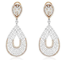 LARGE 8.25CT DIAMOND 18KT WHITE ROSE GOLD CLUSTER OPEN FILIGREE HANGING EARRINGS