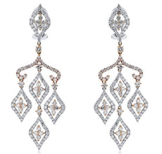LARGE 6.80CT DIAMOND 18KT 2 TONE GOLD 3D MULTI LEAF CHANDELIER HANGING EARRINGS