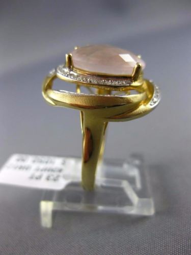 ESTATE 4.43CT DIAMOND & AAA OVAL PINK QUARTZ 14KT YELLOW GOLD 3D FLOWER FUN RING