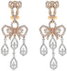 3.54CT DIAMOND 18KT WHITE & ROSE GOLD 3D TEAR DROP BOW CLIP ON HANGING EARRINGS