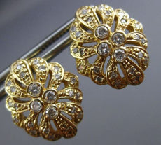 ESTATE LARGE .75CT DIAMOND 14K YELLOW GOLD 3D OPEN FILIGREE FLOWER STUD EARRINGS