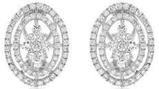 1.7CT DIAMOND 18K WHITE GOLD FLOWER OPEN FILIGREE OVAL DOUBLE HALO STUD EARRINGS