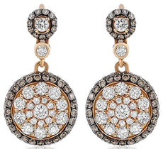 1.66CT WHITE & CHOCOLATE FANCY DIAMOND 18KT ROSE GOLD CIRCULAR HANGING EARRINGS