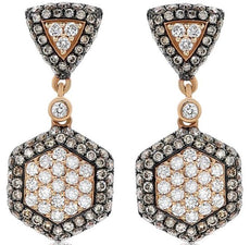 1.91CT WHITE & CHOCOLATE FANCY DIAMOND 18KT ROSE GOLD HEXAGON HANGING EARRINGS