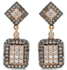 2.10CT WHITE & CHOCOLATE FANCY DIAMOND 18KT ROSE GOLD 3D SQUARE HANGING EARRINGS