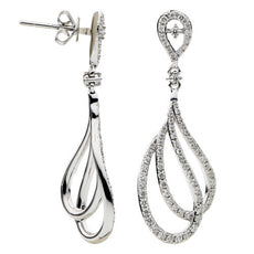 ESTATE 1.11CT DIAMOND 18KT WHITE GOLD 3D CLASSIC TEAR DROP HANGING EARRINGS