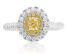 ESTATE .67CT WHITE & FANCY DIAMOND 18KT 2 TONE GOLD 3D OVAL HALO ENGAGEMENT RING