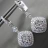 ESTATE LARGE 2.0CT DIAMOND 18KT WHITE GOLD 3D FLOWER SQUARE DOUBLE HALO EARRINGS