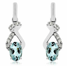 .95CT DIAMOND & AAA AQUAMARINE 14KT WHITE GOLD 3D OVAL & ROUND HANGING EARRINGS