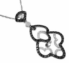.54CT WHITE & BLACK DIAMOND 14KT WHITE GOLD 3D OPEN FILIGREE MULTI HEART PENDANT