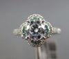 ESTATE .88CT DIAMOND & AAA PARAIBA 14K WHITE GOLD 3D FLOWER HALO ENGAGEMENT RING