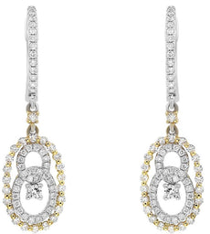 .90CT DIAMOND 18KT 2 TONE GOLD 3D SOLITAIRE OVAL LOVE KNOT HANGING EARRINGS