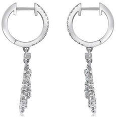 .88CT DIAMOND 18KT WHITE GOLD OVAL LOVE KNOT CIRCULAR LEVERBACK HANGING EARRINGS