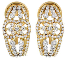 WIDE 1.20CT DIAMOND 18KT 2 TONE GOLD 3D LOVE KNOT OPEN FILIGREE CLIP ON EARRINGS