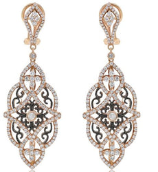 LARGE 3.3CT DIAMOND 18K ROSE GOLD INFINITY OPEN FILIGREE FLOWER HANGING EARRINGS