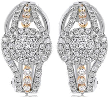 1.26CT DIAMOND 18KT WHITE & YELLOW GOLD FLOWER CLUSTER CLIP ON HANGING EARRINGS