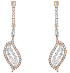 1.0CT DIAMOND 18KT WHITE & ROSE GOLD DOUBLE LEAF LEVERBACK FUN HANGING EARRINGS