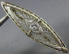 ANTIQUE .20CT OLD MINE DIAMOND 14K WHITE GOLD 3D OPEN FILIGREE PIN BROOCH #18967