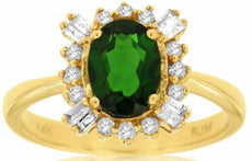 1.55CT DIAMOND & AAA RUSSALITE 14KT YELLOW GOLD 3D OVAL FLOWER ENGAGEMENT RING