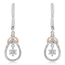 .91CT DIAMOND 14KT WHITE & ROSE GOLD 3D SOLITAIRE TEAR DROP FUN HANGING EARRINGS