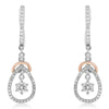 .91CT DIAMOND 14KT WHITE & ROSE GOLD 3D SOLITAIRE TEAR DROP FUN HANGING EARRINGS