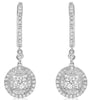 ESTATE .95CT DIAMOND 14K WHITE GOLD 3D ROUND & PRINCESS CLASSIC HANGING EARRINGS