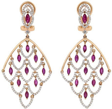 3.40CT DIAMOND & AAA RUBY 18KT ROSE GOLD 3D ROUND AND MARQUISE CLIP ON EARRINGS