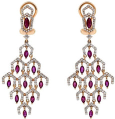 3.45CT DIAMOND & AAA RUBY 18KT ROSE GOLD 3D ROUND & MARQUISE CLIP ON EARRINGS