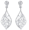 LARGE 1.6CT DIAMOND 18K WHITE GOLD OPEN FILIGREE LEAF TEAR DROP HANGING EARRINGS
