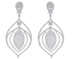 EXTRA LARGE 11.25CT DIAMOND 18KT WHITE GOLD 3D TEAR DROP LEAF HANGING EARRINGS