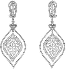 6.35CT DIAMOND 18KT WHITE GOLD TEAR DROP OPEN FILIGREE CLIP ON HANGING EARRINGS