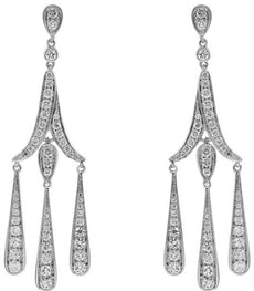 LARGE 2.0CT DIAMOND 18KT WHITE GOLD 3D ELONGATED TEAR DROP HANGING EARRINGS