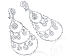 EXTRA LARGE 11.24CT DIAMOND 18K WHITE GOLD TEAR DROP CHANDELIER HANGING EARRINGS
