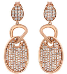 ESTATE .90CT DIAMOND 14KT ROSE GOLD 3D CLUSTER OVAL LOVE KNOT HANGING EARRINGS
