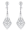 1.76CT DIAMOND 18KT WHITE GOLD OPEN FILIGREE TEAR DROP CLIP ON HANGING EARRINGS
