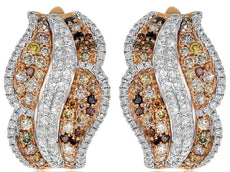 2.21CT WHITE & MULTI COLOR DIAMOND 18KT ROSE GOLD 3D MULTI LEAF CLIP ON EARRINGS