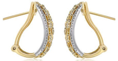 WIDE .48CT DIAMOND 14KT TWO TONE GOLD 3D OPEN FILIGREE CLIP ON HANGING EARRINGS