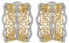 WIDE .45CT DIAMOND 14KT 2 TONE GOLD 3D OPEN FILIGREE CLIP ON HANGING EARRINGS