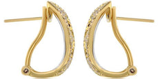 WIDE .65CT DIAMOND 14KT 2 TONE GOLD 3D FOUR LEAF CLOVER CLIP ON HANGING EARRINGS