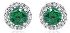 4.32CT DIAMOND & AAA EMERALD 18KT WHITE GOLD 3D ROUND CLASSIC HALO STUD EARRINGS